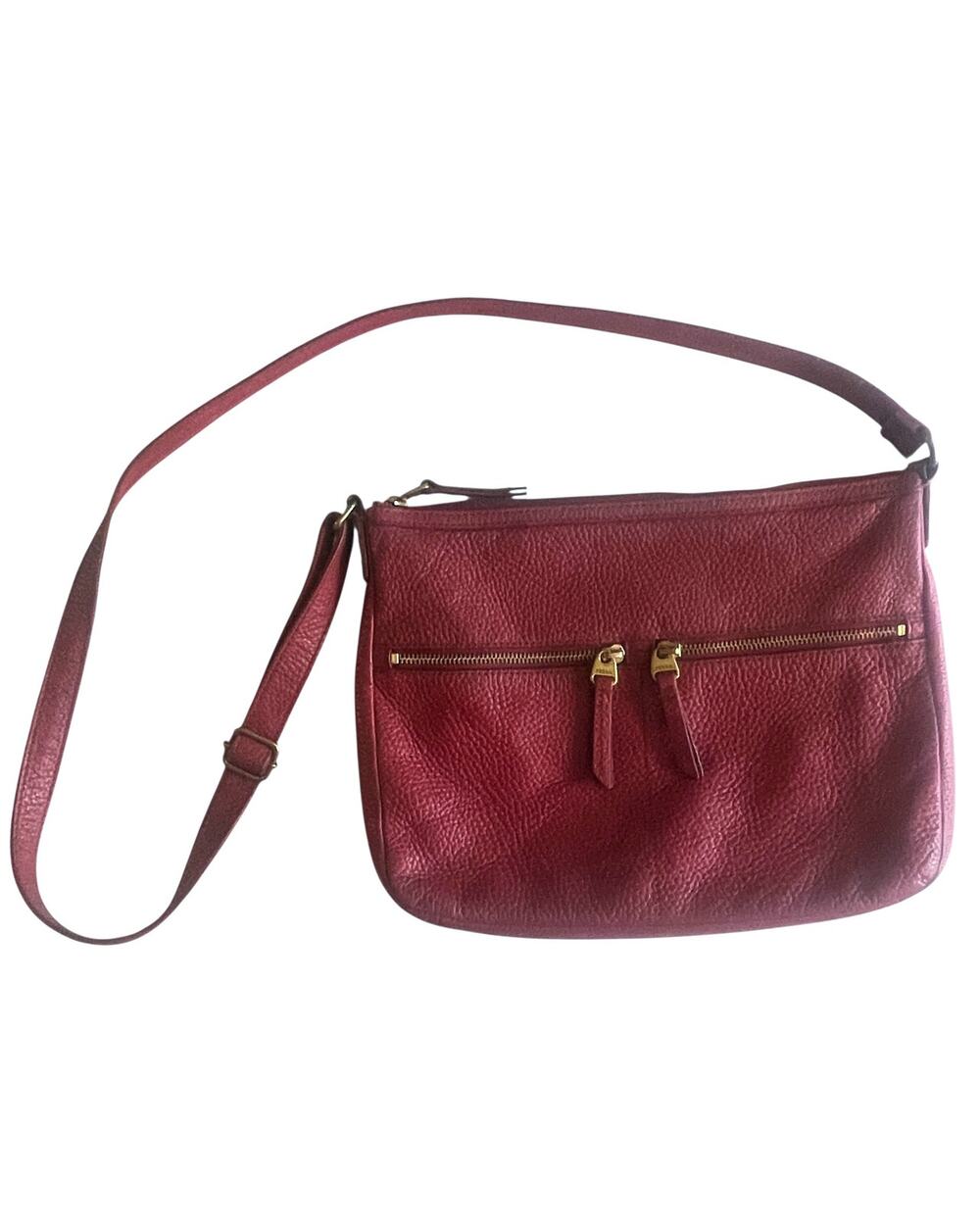 Fossil Erin Crossbody Bag Womens Red Pebbled Leather Top Zip Shoulder Purse